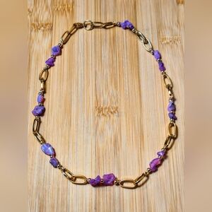 Nature's Rainbow Pink Opal In Raw Gold Plated Paperclip Necklace